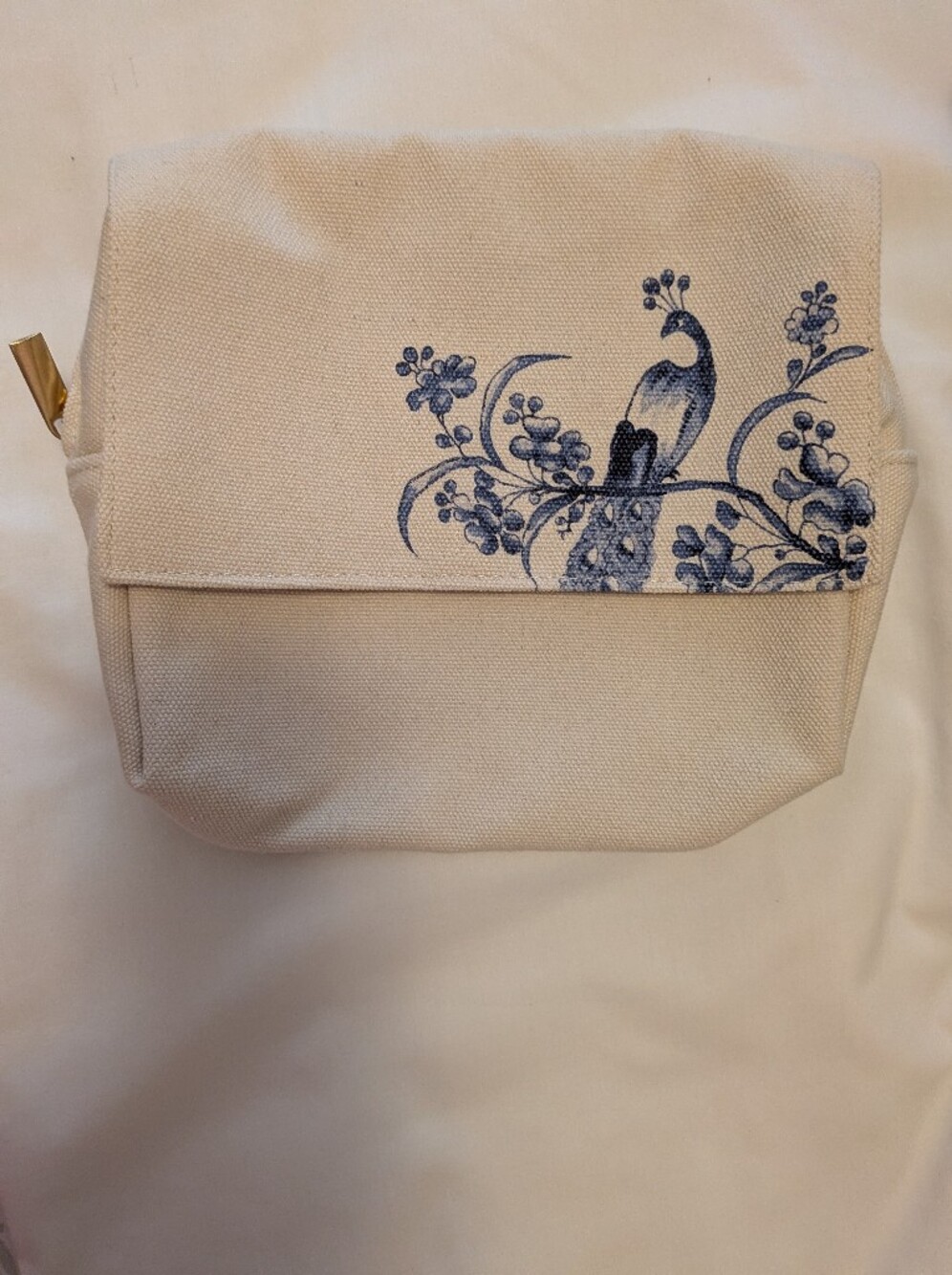 Cosmetic Pouch with Blue Peacock Print